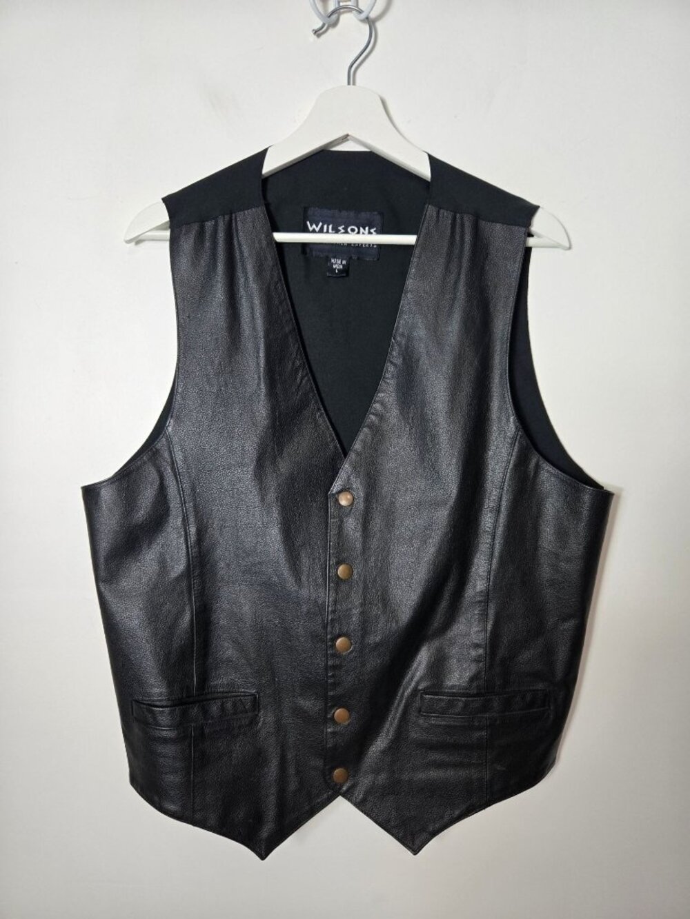 Wilson Leather Men's Size L Leather Front Snap Black Vest Biker Moto